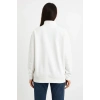 Üç İplik Dık Yaka Yarım Fermuarlı SweatShirt - Beyaz