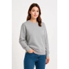 Üç İplik Düz Bisiklet Yaka SweatShirt - Gri