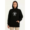 Üç İplik Kapşonlu ön Ve Arka Baskılı SweatShirt Hoodie- Siyah