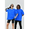 Unisex Basic Bisiklet Yaka Oversize T-Shirt - Mavi