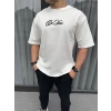 Unisex Baskılı Oversize T-Shirt - Beyaz
