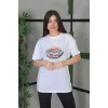Unisex Baskılı Oversize T-Shirt - Beyaz