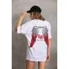 Unisex Baskılı Oversize T-Shirt - Beyaz