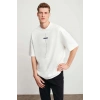 Unisex Baskılı Oversize T-Shirt - Beyaz