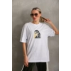 Unisex Baskılı Oversize T-Shirt - Beyaz