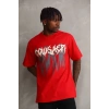 Unisex Baskılı Oversize T-Shirt - Kırmızı