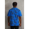 Unisex Baskılı Oversize T-Shirt - Mavi