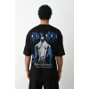 Unisex Baskılı Oversize T-Shirt - Siyah
