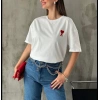 Unisex Bisiklet Yaka Baskılı Oversize T-Shirt - Beyaz