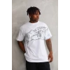 Unisex Bisiklet Yaka Baskılı Oversize T-Shirt - Beyaz
