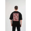 Unisex Bisiklet Yaka Baskılı Oversize T-Shirt - Siyah