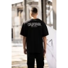 Unisex Bisiklet Yaka Baskılı Oversize T-Shirt - Siyah