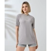 Unisex Bisiklet Yaka Baskılı Slim Fit T-Shirt - Boyalı Gri