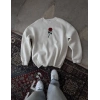 Unisex Bisiklet Yaka Ön Ve Arka Baskılı SweatShirt - Beyaz