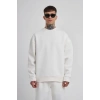 Unisex Biskilet Yaka Üç İplik SweatShirt - Beyaz