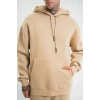 Unisex Double Oversize Kapşonlu Basic SweatShirt - Bej