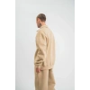 Unisex Double Oversize Patlı Yaka SweatShirt - Bej