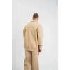 Unisex Double Oversize Patlı Yaka SweatShirt - Bej