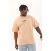 Unisex Oversize Baskılı Bisiklet Yaka T-Shirt - Bej