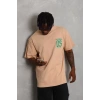 Unisex Oversize Baskılı Bisiklet Yaka T-Shirt - Bej