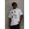 Unisex Oversize Baskılı Bisiklet Yaka T-Shirt - Beyaz