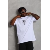 Unisex Oversize Baskılı Bisiklet Yaka T-Shirt - Beyaz