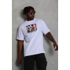 Unisex Oversize Baskılı Bisiklet Yaka T-Shirt - Beyaz