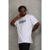 Unisex Oversize Baskılı Bisiklet Yaka T-Shirt - Beyaz