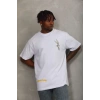Unisex Oversize Baskılı Bisiklet Yaka T-Shirt - Beyaz
