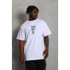 Unisex Oversize Baskılı Bisiklet Yaka T-Shirt - Beyaz