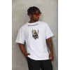 Unisex Oversize Baskılı Bisiklet Yaka T-Shirt - Beyaz