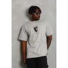 Unisex Oversize Baskılı Bisiklet Yaka T-Shirt - Gri