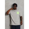 Unisex Oversize Baskılı Bisiklet Yaka T-Shirt - Gri