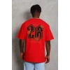 Unisex Oversize Baskılı Bisiklet Yaka T-Shirt - Kırmızı