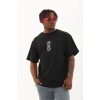 Unisex Oversize Baskılı Bisiklet Yaka T-Shirt - Siyah