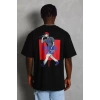 Unisex Oversize Baskılı Bisiklet Yaka T-Shirt - Siyah