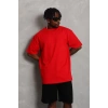 Unisex Oversize Düz Bisiklet Yaka T-Shirt - Kırmızı