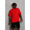 Unisex Oversize Düz Bisiklet Yaka T-Shirt - Kırmızı