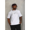 Unisex Oversize Taşlı Bisiklet Yaka T-Shirt - Beyaz