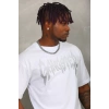 Unisex Oversize Taşlı Bisiklet Yaka T-Shirt - Beyaz
