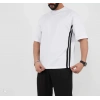 Unisex Oversize Yanları Şeritli T-Shirt - Beyaz