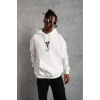 Unisex Sırt Baskılı Kapüşonlu Üç İplik Oversize Sweatshirt - Beyaz