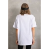 Unisex Taş Desenli Oversize T-Shirt - Beyaz