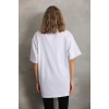 Unisex Taş Desenli Oversize T-Shirt - Beyaz