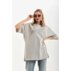 Unisex Taş Desenli Oversize T-Shirt - Gri