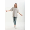 Unisex Taş Desenli Oversize T-Shirt - Gri