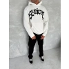 Unisex Üç İplik Kapşonlu Baskılı SweatShirt - Beyaz