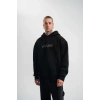 Unisex Üç İplik Kapşonlu Nakışlı SweatShirt - Siyah