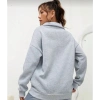 Unisex Uzun Kol Yarım Farmuarlı Yakalı Basic SweatShirt - Gri