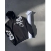 Uzun Kol Kapşonlu Baskılı SweatShirt - Siyah